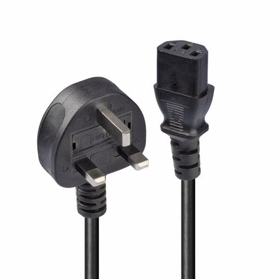 0.2m UK 3 Pin Plug To IEC C13 Mains Power Cable, Black