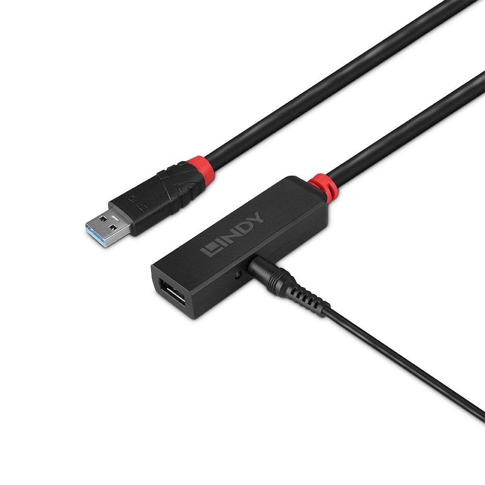 LINDY 10m USB 3.0 Aktivverlängerungskabel – Schwarz, Unterstützt 5 Gbit/s, Plug & Play
