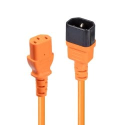 1m C14 to C13 Mains Extension Cable, Orange
