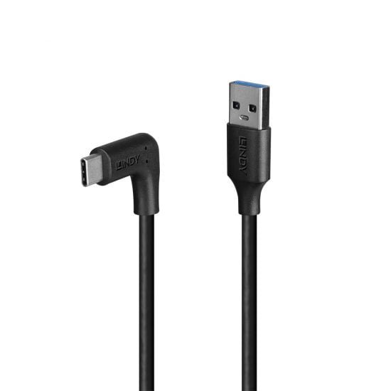 1m USB 3.2 USB-A to Right-Angled USB-C Cable, 10Gbps, 3A Charging