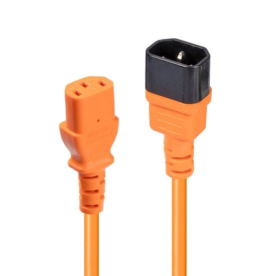 2m C14 to C13 Mains Extension Cable, Orange