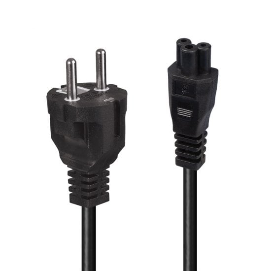 2m Schuko 2 Pin Plug To IEC C5 Power Cable, Black