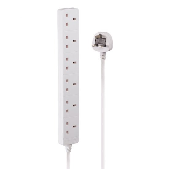 5m 6-Way UK Mains Power Extension, White