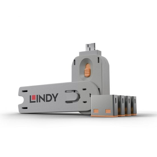 USB-A Port Blocker Kit, Orange (1x Key, 4x Locks)